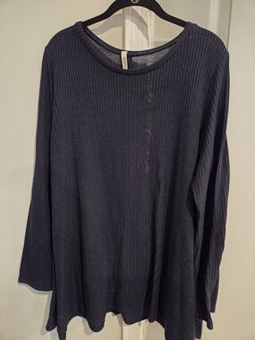 Navy Ribbed Scoop Neck Long Sleeve Sweater